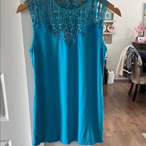 Arianne Women's Turquoise Crochet Yoke Sleeveless Top